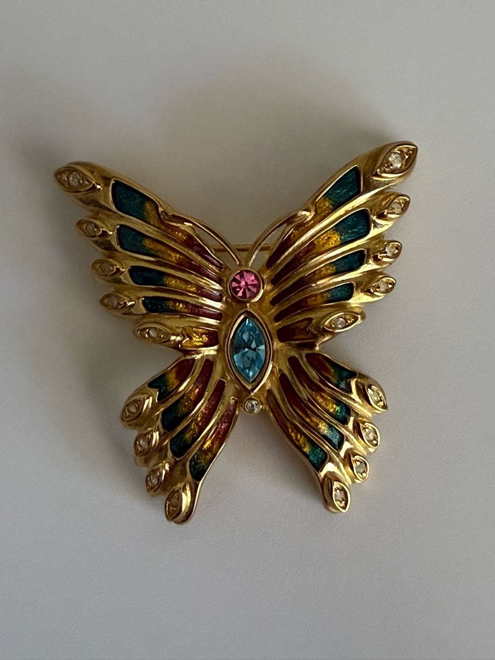 BOB MACKIE Butterfly Brooch with Blue and Pink Stones